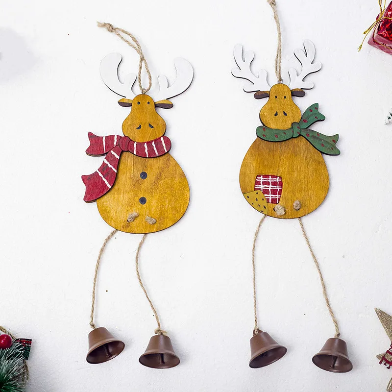 New-Cute-Wooden-Elk-Santa-Pendant-Christmas-Tree-Ornaments-Hanging-with-Jingle-Bells-Christmas-Decoration-Supplies