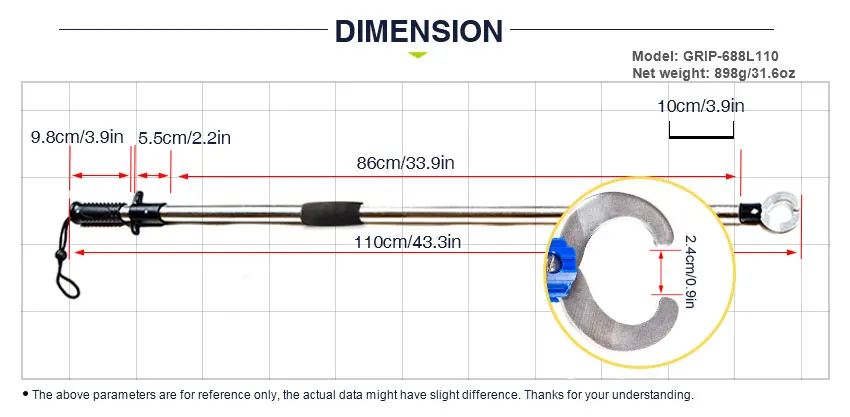 110 см/43,3 дюйма рыболовный захват для лодки из нержавеющей стали, захват для рыбы, зажим для губ, триггер для большой игры, контроллер для рыбы, инструмент для рыбалки