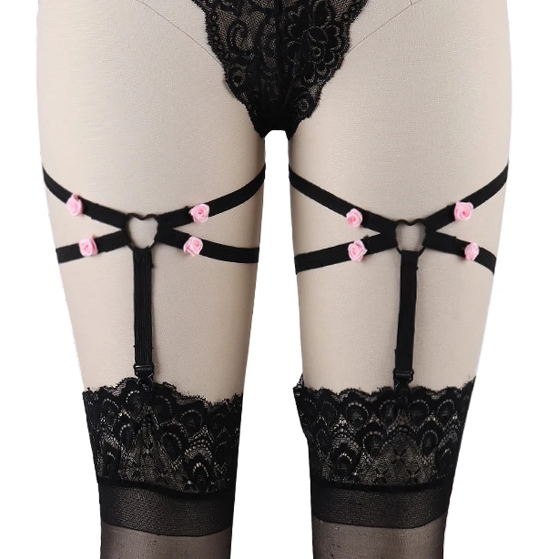 

Women Leg Body Harness Sexy Lingerie Heart Punk Garter Soft Black Elastic Thigh Stocking Suspender Cage Pastel Goth Bondage Belt