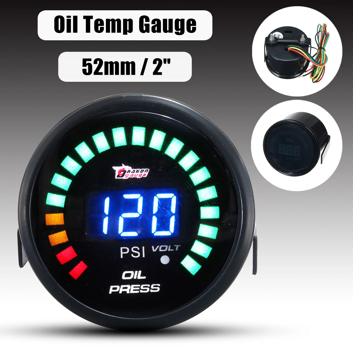 

2 " 52mm LED Car Digital Voltmeter Oil Press Pressure PSI Gauge Meter Pointer with Sensor DC 12V