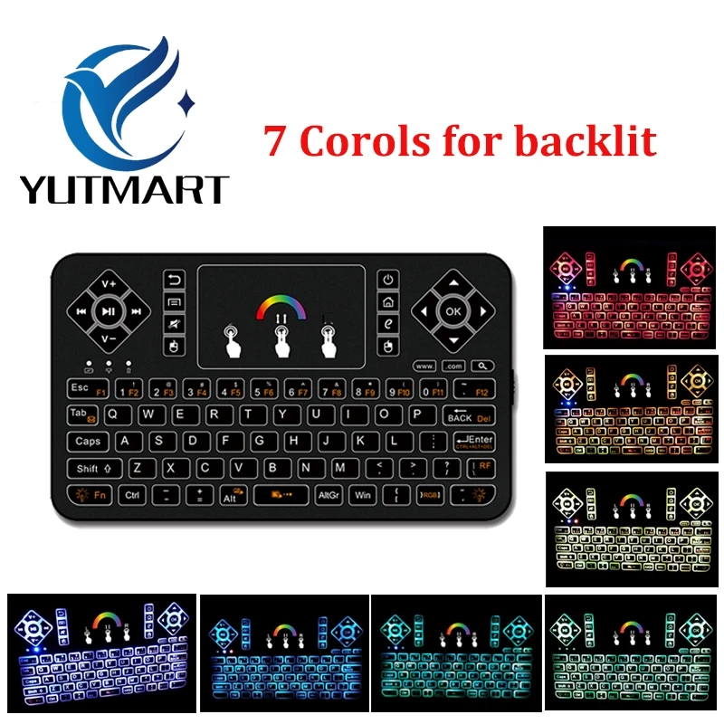 

Q9 Mini Wireless Keyboard 2.4GHz RGB Backlit Touchpad for Android/Google Smart TV Air Mouse Mini Teclado better I8 air mouse