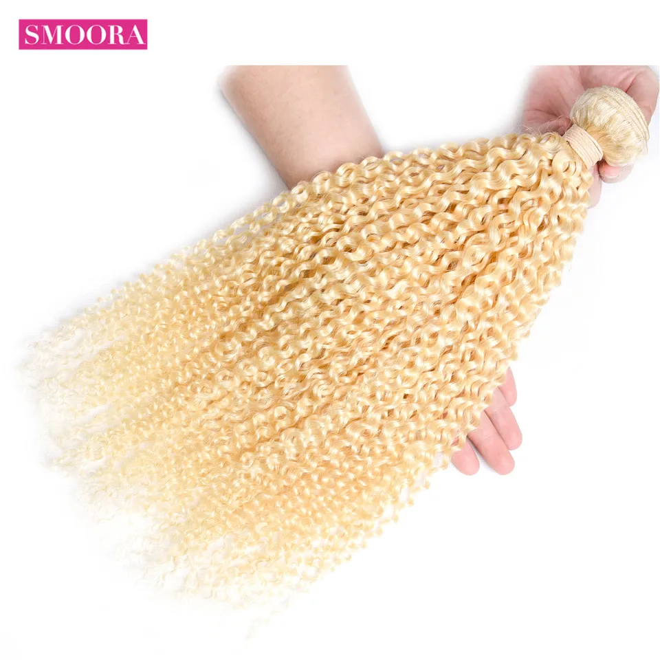 Smoora Brazilian Remy Hair Kinky Curly 613 Blonde Hair Bundle with Closure Brazilian Human Hair 3 Bundle with Closure Free Part Smoora Brazilian Remy Hair Kinky Curly 613 Blonde Hair Bundle with Closure Brazilian Human Hair 3 Bundle with Closure Free Part