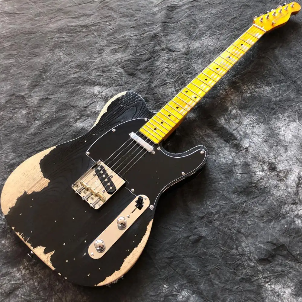 

New electric guitar,black color TELE 6 Strings gitaar,master build telecasterr relic guitarra.Maple fingerboard