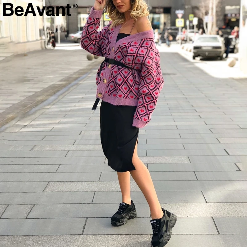 Женский однобортный вязаный кардиган BeAvant повседневный джемпер с принтом сердца