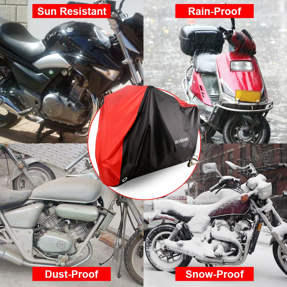 Cubierta de la motocicleta toda la temporada impermeable a prueba de polvo de protección UV de interior al aire libre de la cerradura-diseño de agujeros de motocicleta lluvia cubre abrigo D35
