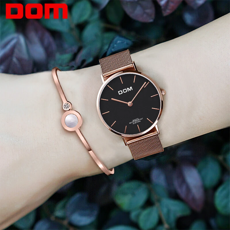 Genuine watch DOM Brand Luxury Women Watches Waterproof Business Rose Gold Stainless Steel Ladies Quartz Wrist watch G-36G-1M1