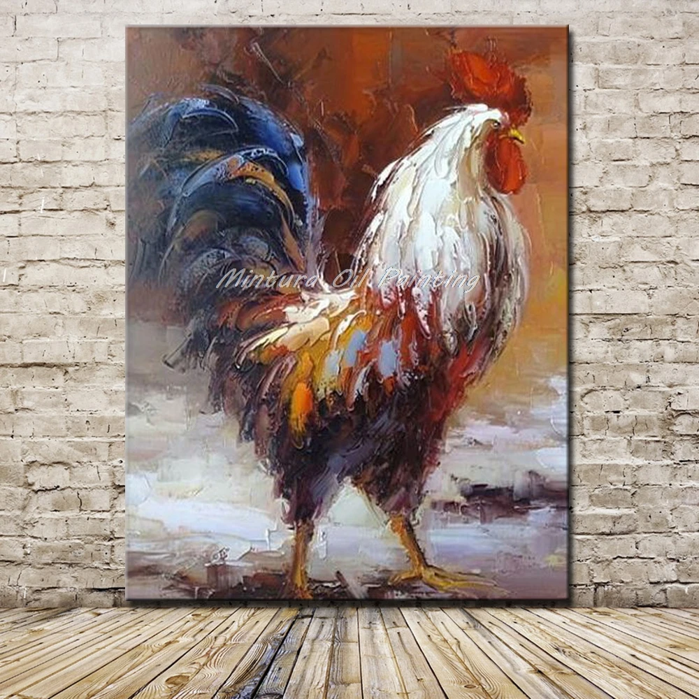 

Mintura Art Hand Painted Cock Animal Oil Painting On Canvas Pop Art Modern Abstract Wall Art Picture For Kitchen Decor No Framed