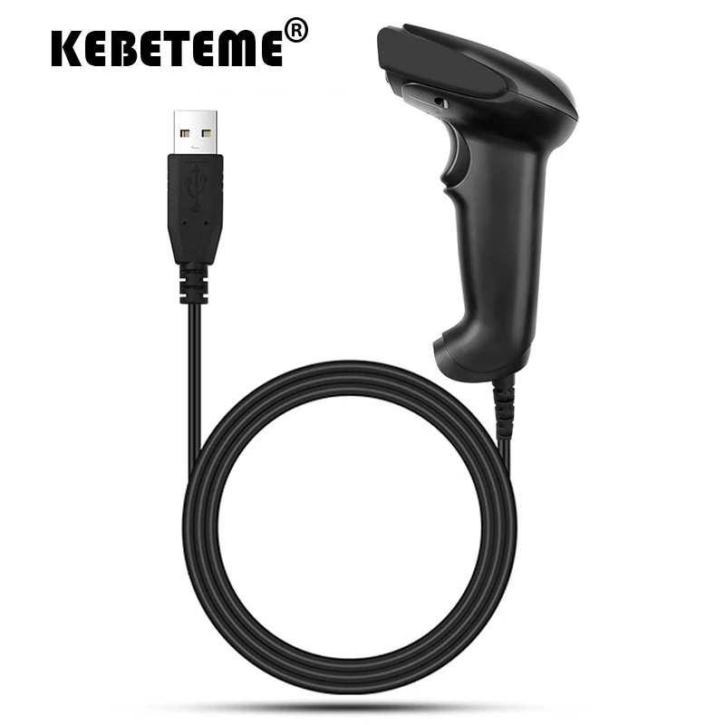 

KEBETEME Portable USB Barcode Scanner Wired Laser 1D Bar Code Reader for POS