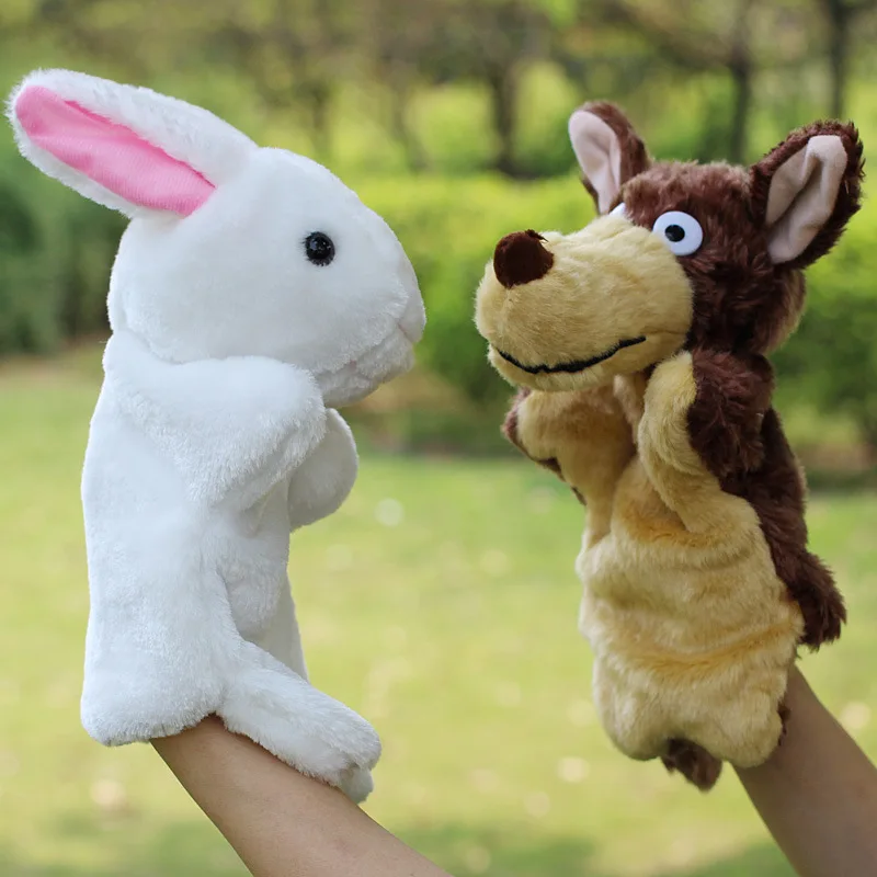 2Pcs/lot Cute Plush hand puppets Animals for kids Hand Puppet Rabbit & Wolf Toys for children