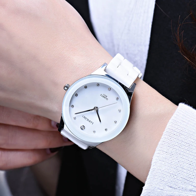 LONGBO Top Brand Fashion Quartz White Ceramic Lovers Watches Luxury Casual Unique Ladies Wristwatch Female Watch 5