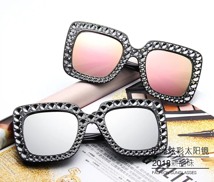 Блестящие алмазные солнцезащитные очки для женщин, фирменный дизайн, блестящие квадратные оттенки, женские зеркальные солнцезащитные очки, солнцезащитные очки, блестящие стразы