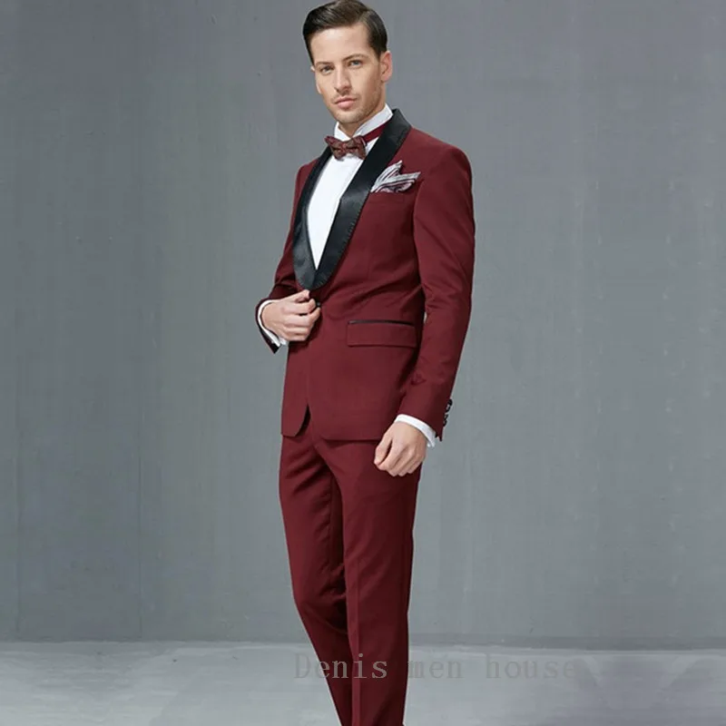

Slim Fit Men Suits Latest Coat Pant Designs 2017 Groom Wedding Dress Tuxedo Wine Red Suit Male 2 Pieces Suit (Jacket+Pants)