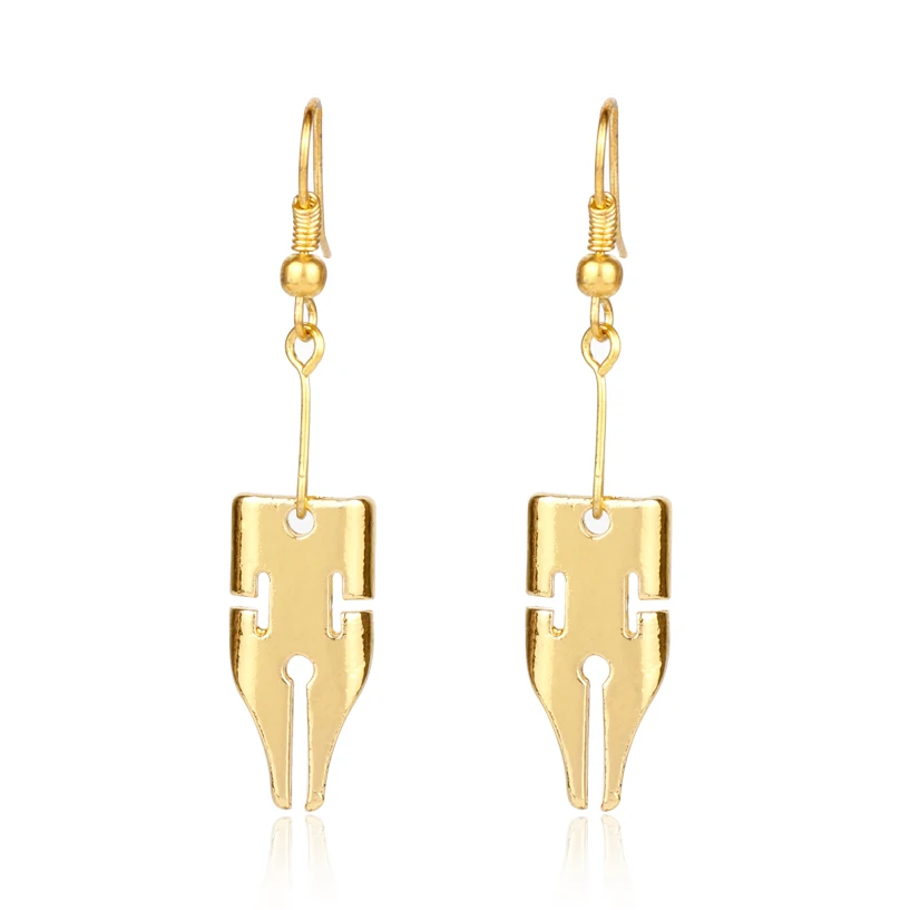 

Wholesale Fashion Gold Color Written Pen Nib Writer Drop Earring Adventure Rohan Kishibe Pen Earring Jewelry Wedding Decoration