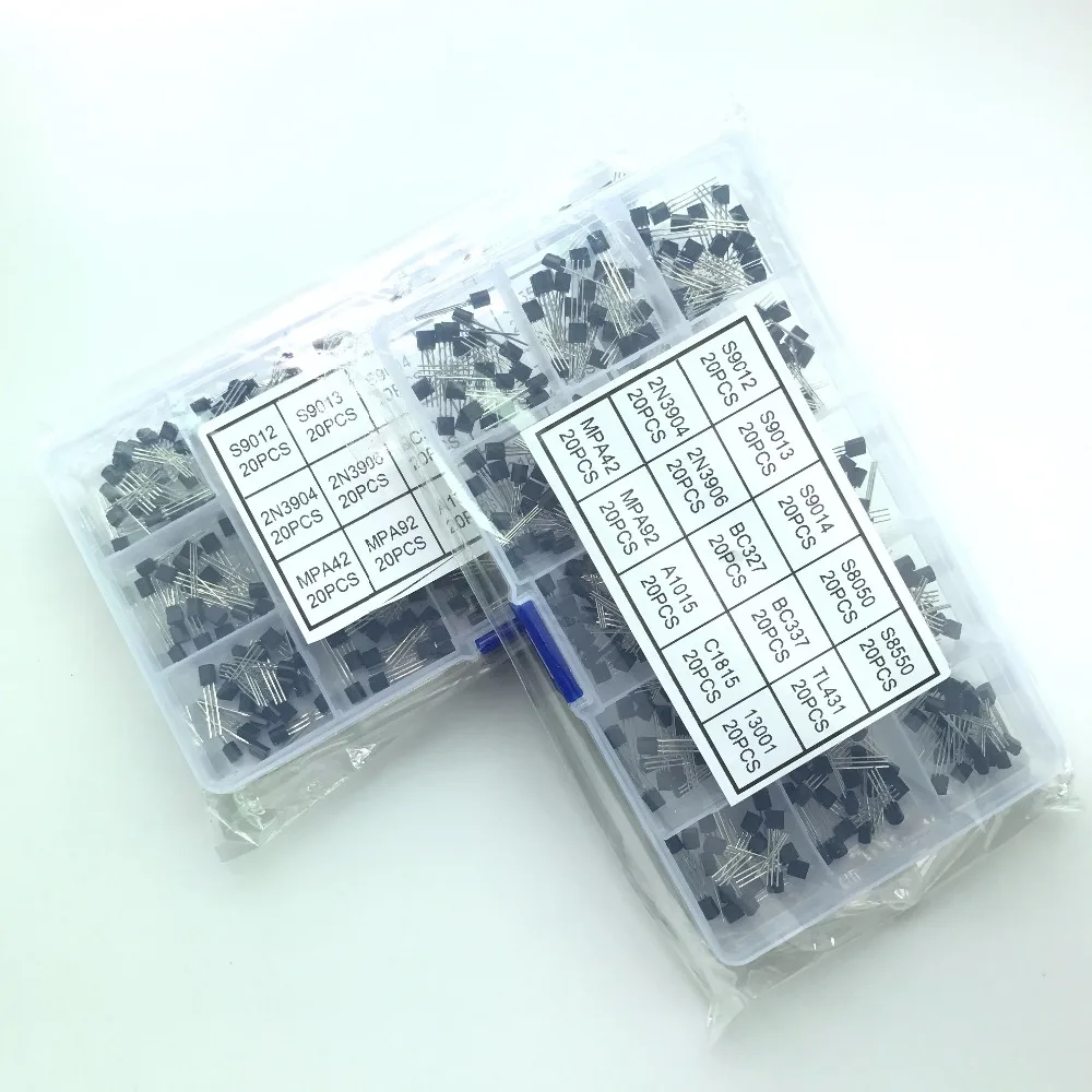 

15 Values 300pcs (S9012~13001) S9013 S9014 S8050 S8550 2N3904 2N3906 BC327 BC337 TL431 Transistor Assortment Set