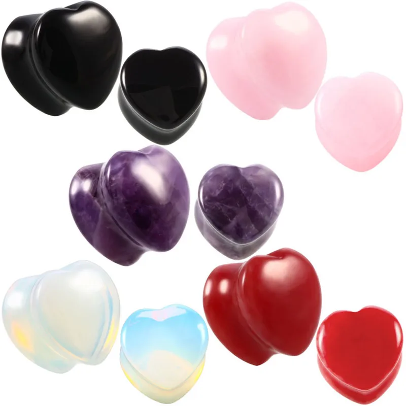 Fashion Stone Heart Shaped Ear Plugs and Tunnels Double Flared Expander