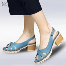 Plus Size 34-43 Women Summer Sandals Thick High Heels Ladies Shoes Fashion Open Toe Fish Mouth Back Strap Buckle Sandal Shoes maxmuxun women shoes comfort slip on classic high platform wedge sandals 2018 summer ladies open toe buckle strap thick shoes