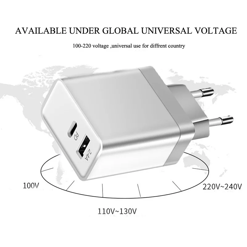 18 Вт 6 в 9 В 2A 3A USB PD зарядное устройство Тип C мощность 2 порта 30 Вт всего Путешествия стены быстрое зарядное устройство FCP для huawei iphone xiaomi смартфон