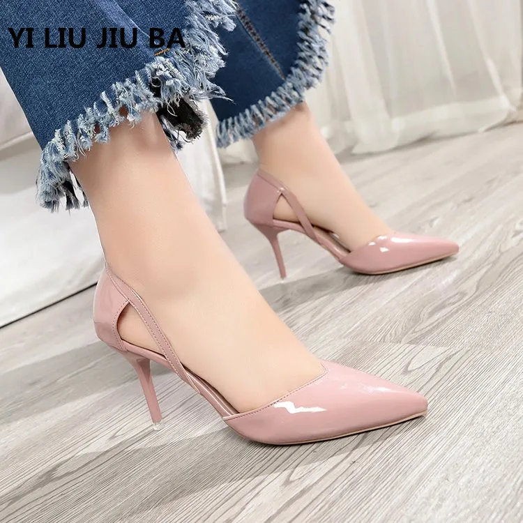 Tanie 2019 HOT sprzedaż moda kobiety buty Pointed Toe pompy PU skórzana sukienka wysokie obcasy buty ślubne buty damskie Zapatos Mujer ** 459