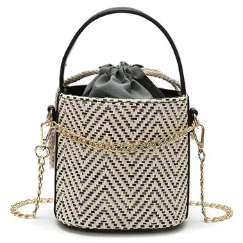 

Women Straw Handbag Tote Summer Holiday Woven Bucket Bag Leisure Chain Shoulder Bag Crossbody Bag