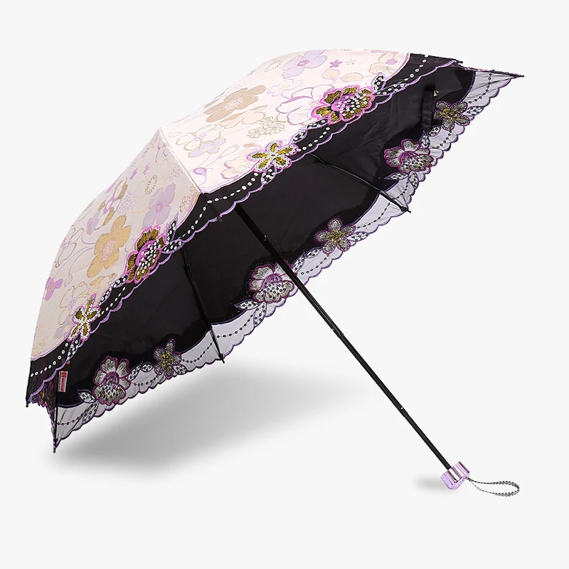 

Sunscreen Sun Umbrella UV Protection Fashion Lace Lady Women Female Parasol Chinese Small 3 Fold Strong Windproof Umbrellas Rain