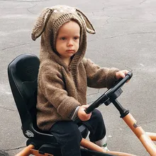 Зимнее пальто для малышей вязаный свитер с заячьими ушками, милый трикотажный пуловер для малышей, верхняя одежда