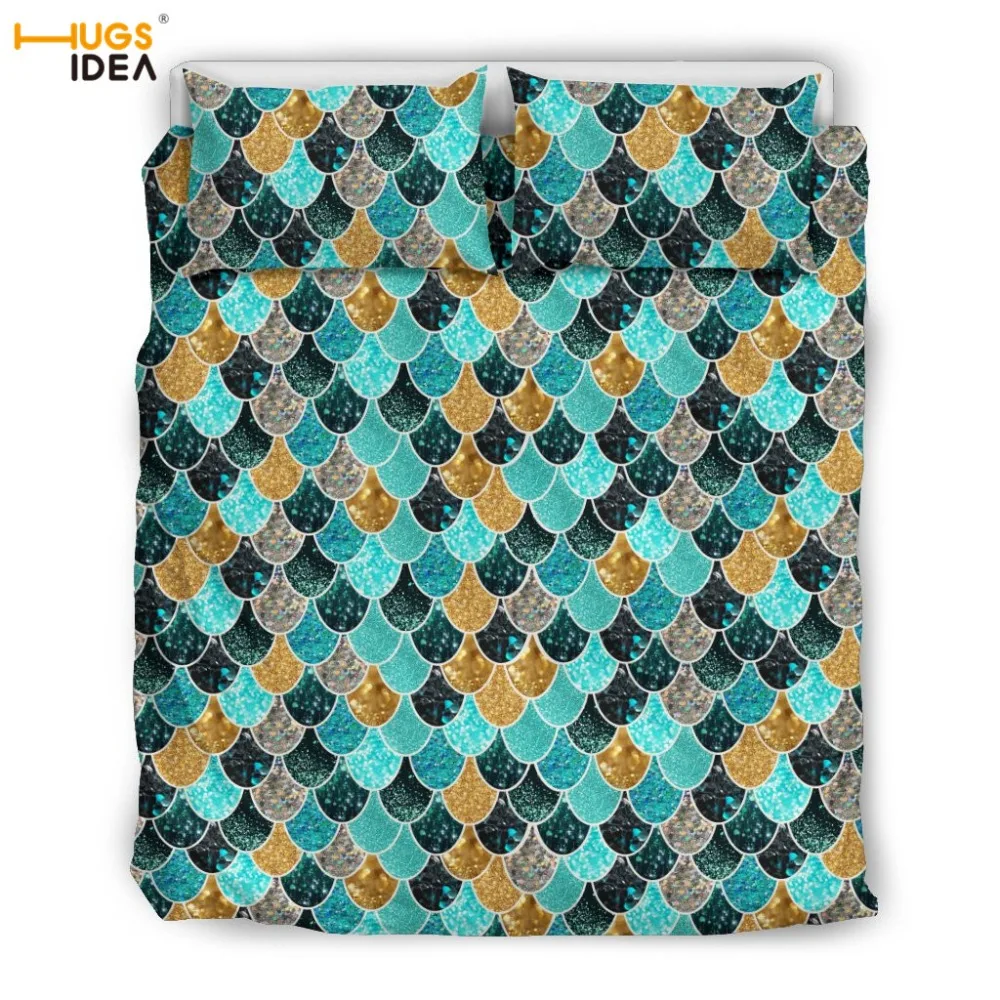 HUGSIDEA Mermaid Scales Duvet cover Pillow Cover Bedding Set Quilt Cover Bed Set 3pcs Quilt