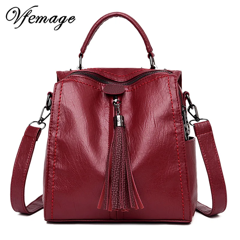 

Vfemage Sheepskin Leather Bags Women Handbag Female Shoulder Bag Multifunction Ladies Crossbody Messenger Bag Women Backpack