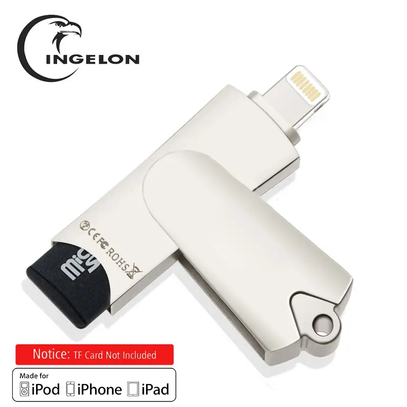 Ingelon MFi сертификат MicroSDHC OTG поворотный памяти картридер плюс 8gb 16gb tf карты для iPhone 6/7/8 iPad PC Mac кард-ридер