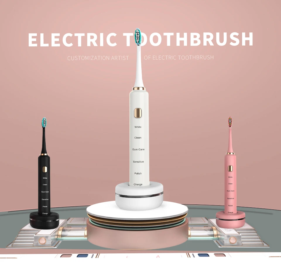 Escova de Dentes Temporizador sem Fio Cabeça da Escova Aqui Mega Ultra Sonic Elétrica 5 Modos Limpeza Carga Usb Branqueamento Substituível 2 Cheap Escovas de dente elétricas