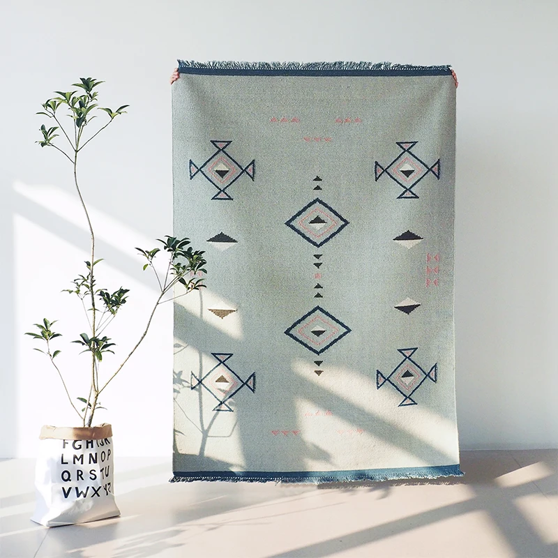 Шерсть kilim Ковры Геометрическая Богемия индийский Ковры плед розовый зеленый полосатый современный дизайн Иран скандинавском стиле