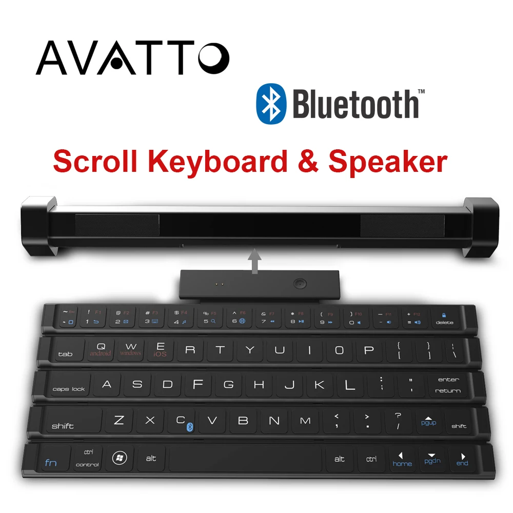 [AVATTO] 2 in 1 Rollable folding Wireless Bluetooth Keyboard and