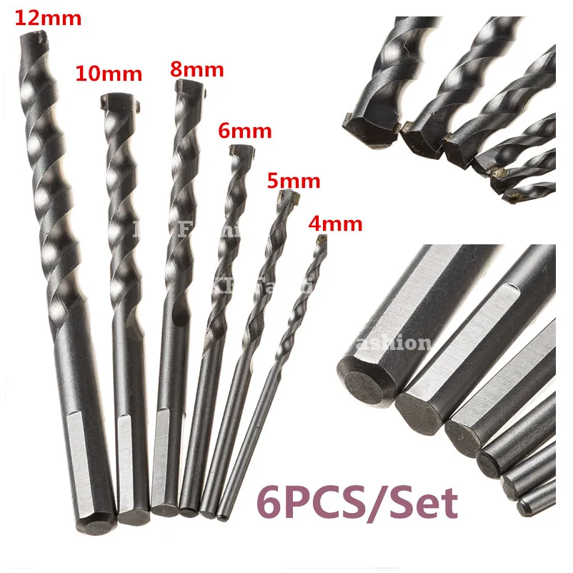 6PCS Round Shank HSS Twist Drill Bit Set Dia 4mm/5mm/6mm/8mm/10mm/12mm