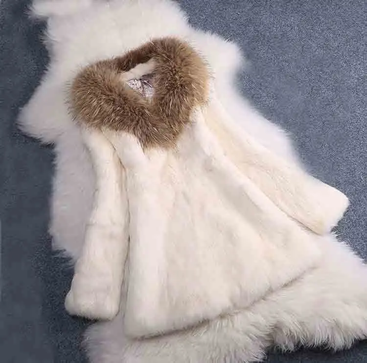 Пальто с воротником из натурального меха енота, пальто из натурального кроличьего меха, Новое поступление, Лидер продаж, с фабрики, розничная, мех TSR157 - Цвет: Beige