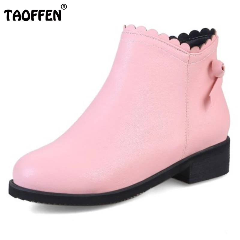 

TAOFFEN Ladies High Heel Ankle Boots Women Thick Heel Short Fur Lace Up Winter Shoes Female Daily Sweet Footwears Size 34-42