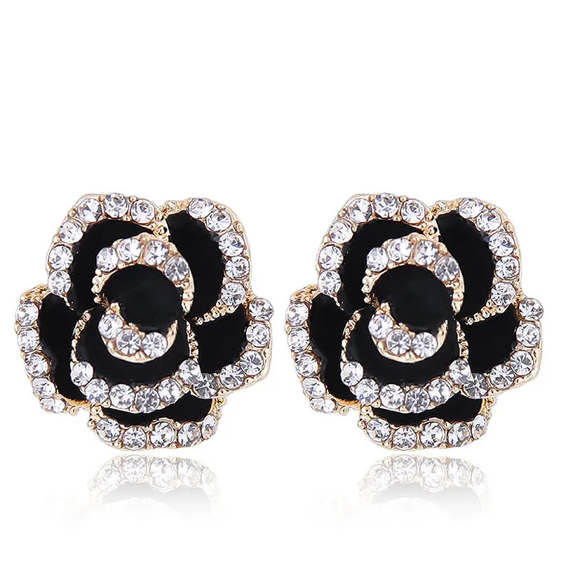

Korean Fashion Metal Jewelry Personality Women Crystal Rose Stud Earrings