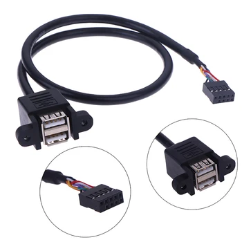 

1pcs 30cm/50cm Motherboard Internal 9pin to Dual Port USB 2.0 A Female Screw Lock Panel Mount Cable Extension Cable Adapter
