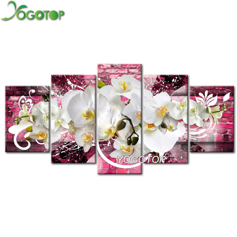 

YOGOTOP DIY Diamond Painting Cross Stitch Kits Full Diamond Embroidery 5D Diamond Mosaic Home Decor orchid flower 5pcs ML234