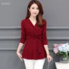Autumn Winter Basic Shirts Blouses Hot Women Fashion Long Sleeve V Neck Tops Black Red Green Purple Belly Peplum Top Blouse 1083 ► Photo 3/6
