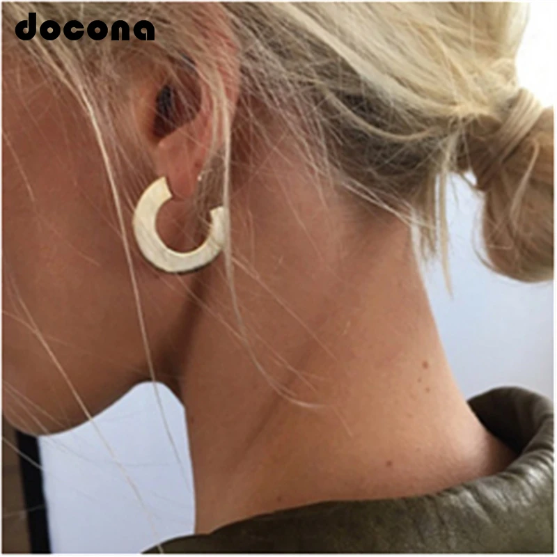 

Docona Punk Gold Silver Color Metal Half Round Drop Earring for Women C Shape Dangle Earring Statement Jewelry Oorbellen 6185