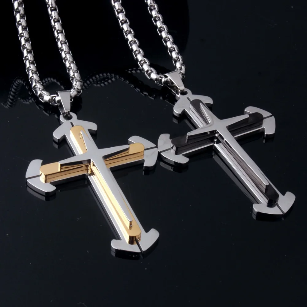 New Design Scripture Cross Necklace For Mens Stainless Steel Jewelry