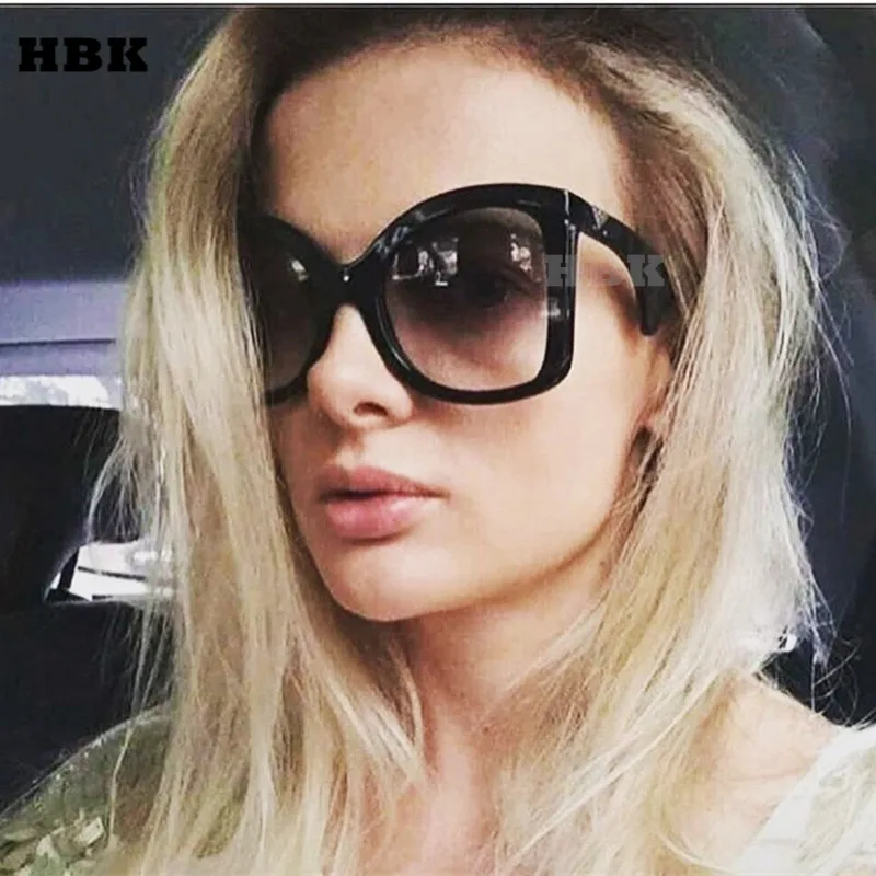 

HBK Brand Luxury Oversized Sunglasses Women 2018 New Sexy Big Frame Black Sun Glasses Ladies Unique Oculos Shades Italy