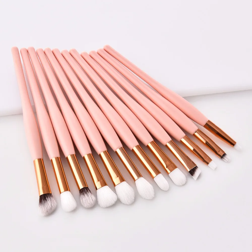 12 Pcs/Set Pink Gold Handle Soft Synthetic Hair Professional Lady