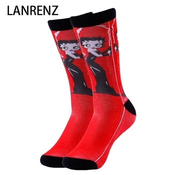

2020 cartoon girl on red printing Men and women fashion Funny socks 3d printed socks 200 knitting oil painting compression socks