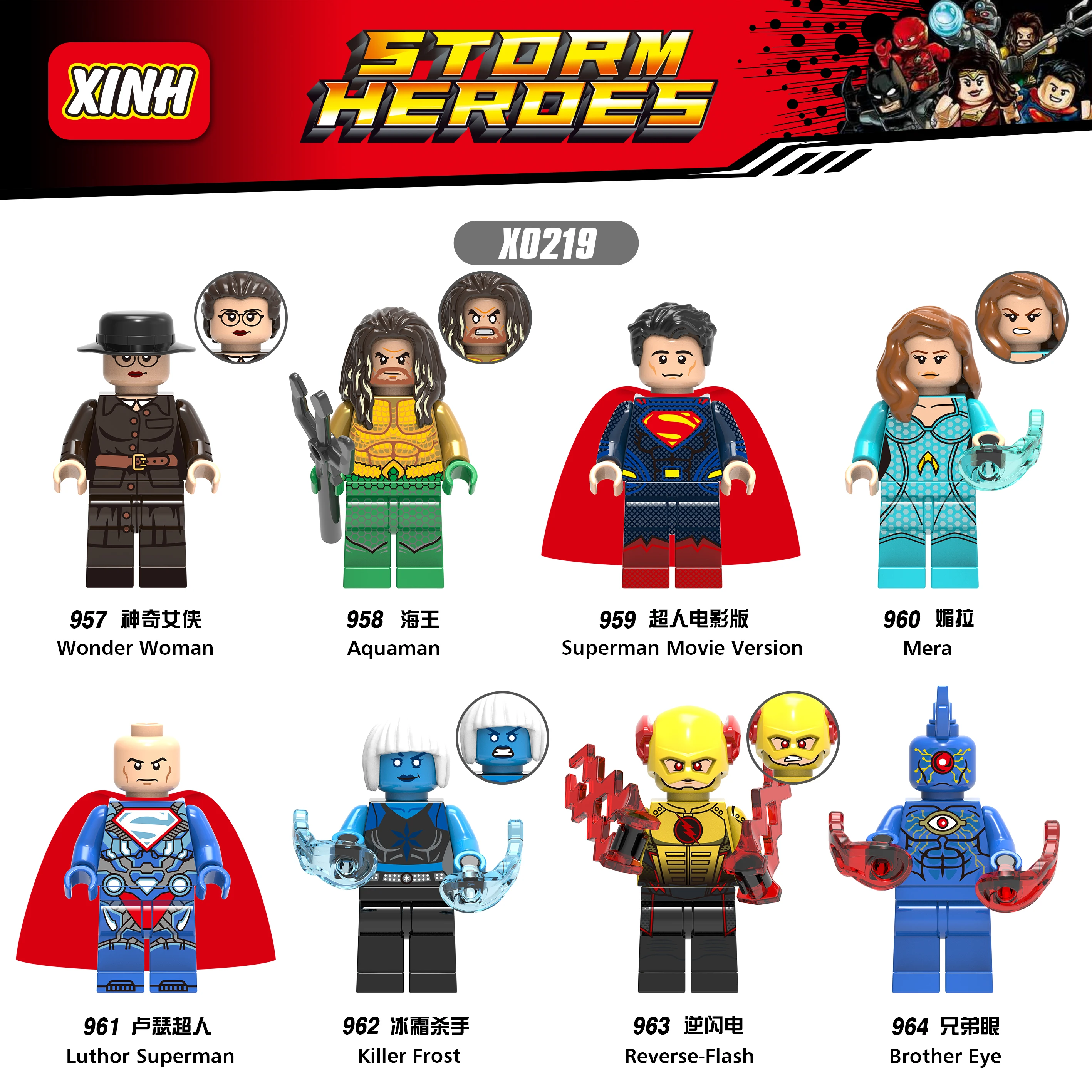 

For Flash Marvel DC Batman Figures Wonder woman Mera luthor Superman Flash Aquaman Reverse Models Building Blocks Toys Bricks