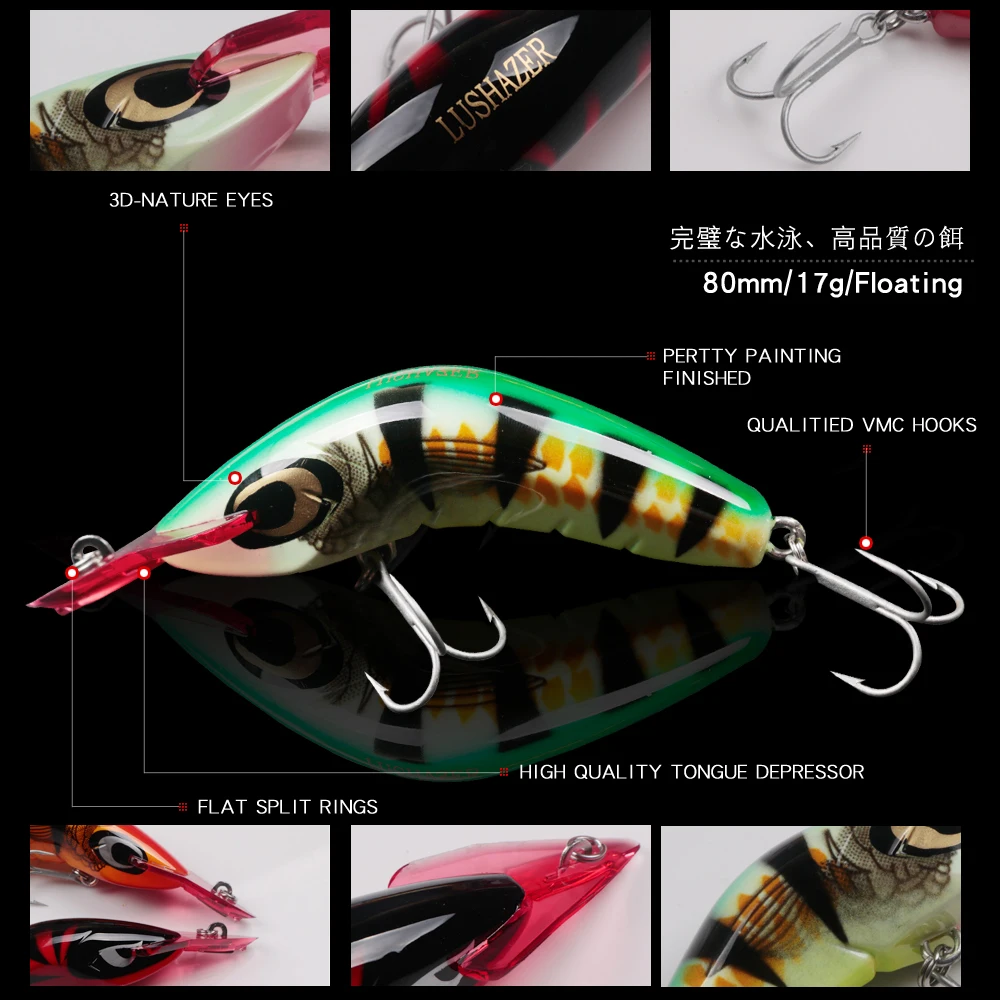 LUSHAZER Fishing Lure Shrimp Minnow 80T Bait 17g 80mm Crankbait Iscas  Artificiais Para Pesca Vib Lure Wobbler Hard Baits Crank