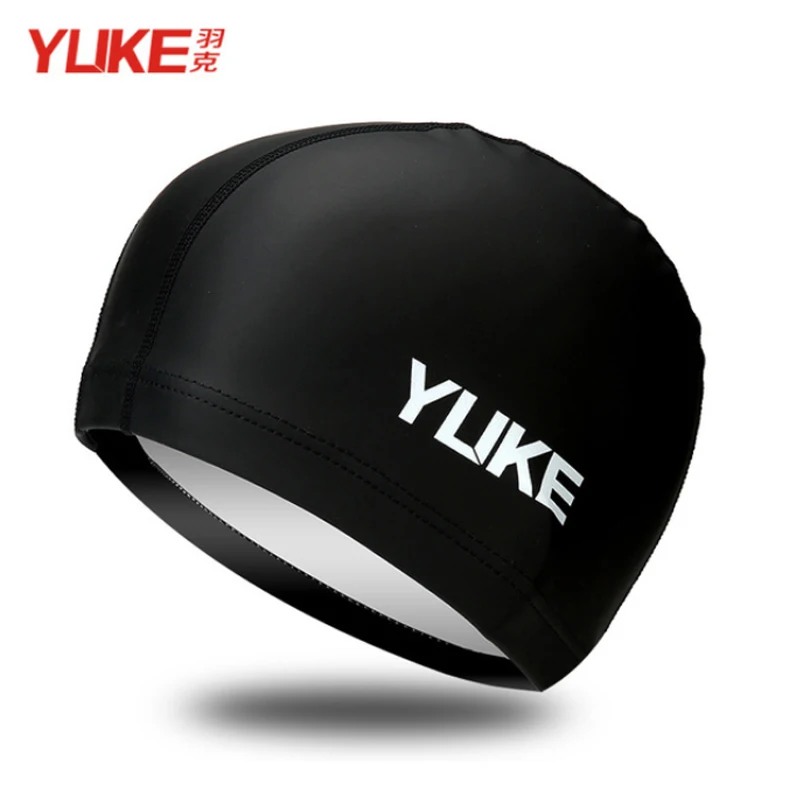 

2019 Elastic Waterproof PU Fabric Protect Ears Long Hair Sports Swim Pool Hat Swimming Cap size for Men & Women Solid Color