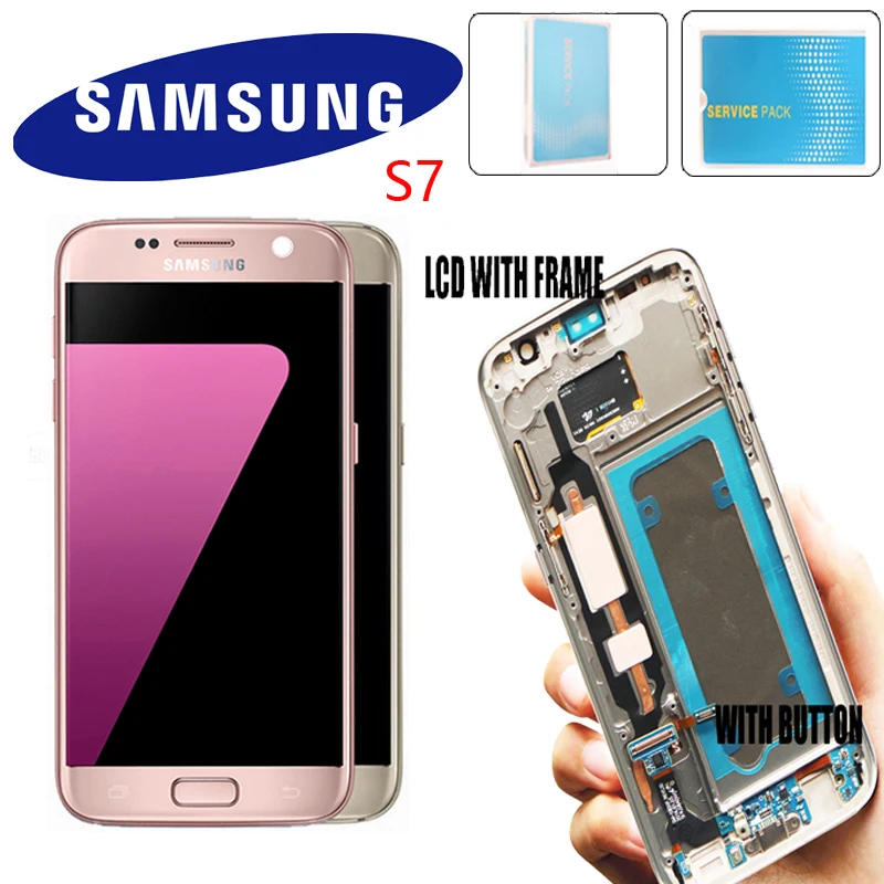 

5.1'' SUPER AMOLED LCD For Samsung Galaxy S7 G930 G930F G930FD SM-G930F Display Touch Screen Digitizer Replacement With Frame