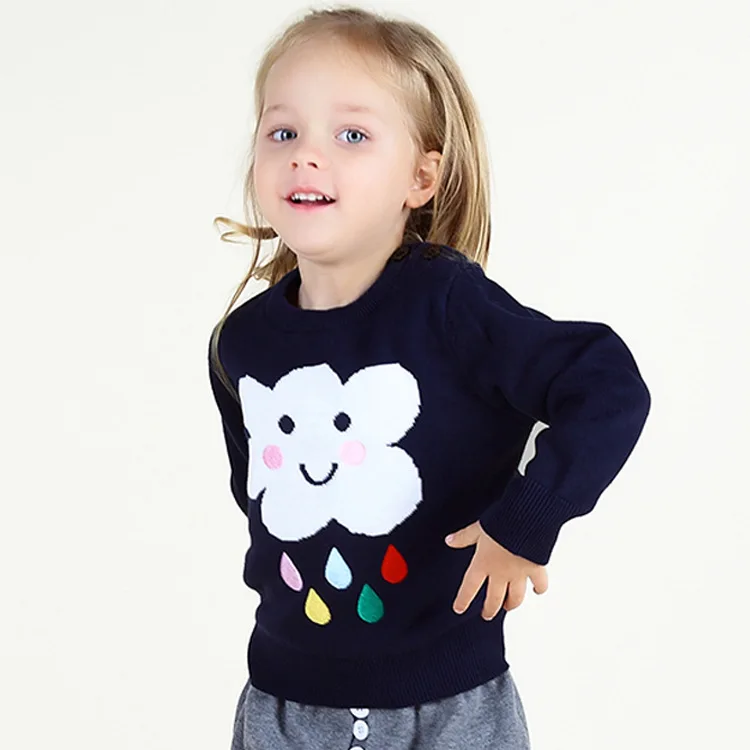 100 Cotton Embroidery Rain Baby Boys/Girls Cloud Sweaters Cute Kids