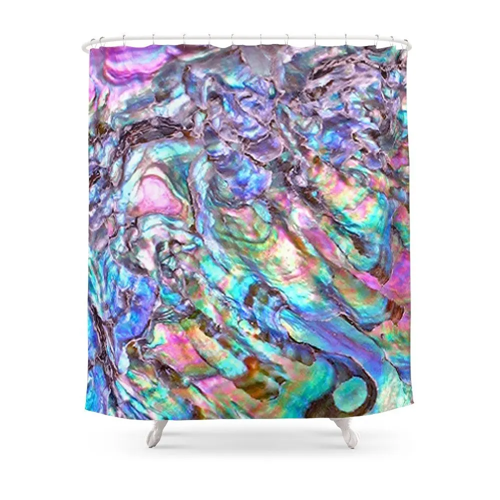 Shimmery Rainbow Abalone Mother Of Pearl Shower Curtain in Shower