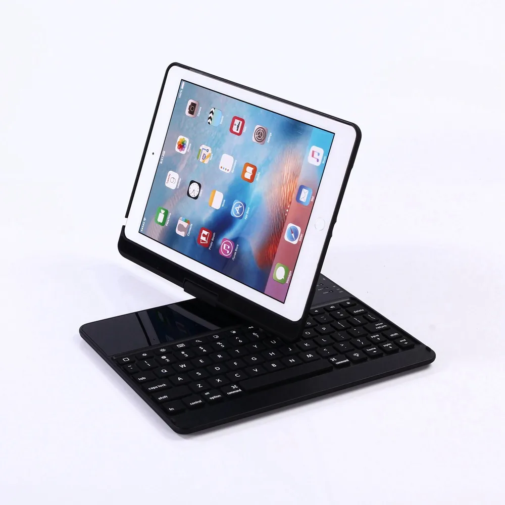 For iPad 9.7 2018 7 Colors LED Backlit 360 Degree Swivel Rotating Smart Clamshell Wireless Bluetooth Keyboard Case Cover